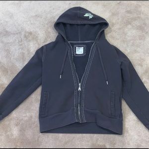 Women Grey Zip-Up Hooded Sweatshirt